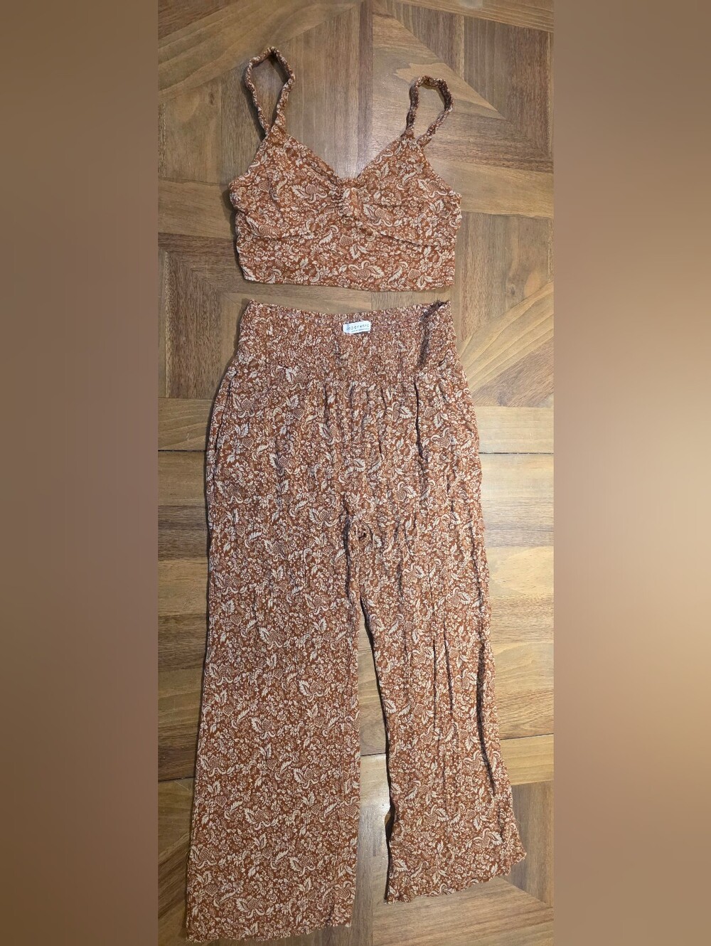 Paper Crane Boho Paisley Set 2 Smocked Crop Top Wide Leg Palazzo Pants Medium